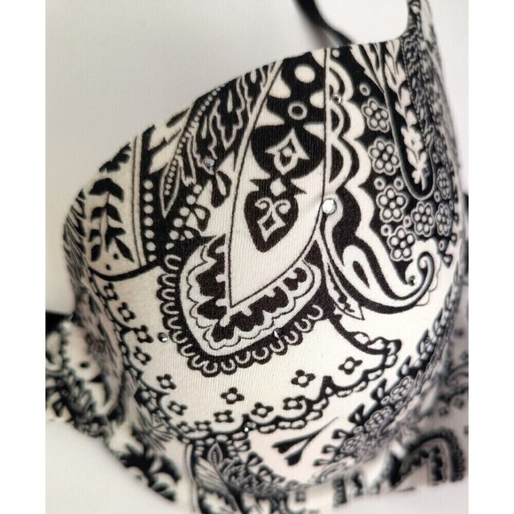 Victoria's Secret Bra Size 34 B Lined Demi Embellished Paisley Print Black White - Picture 5 of 7